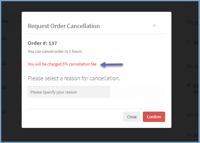 Impose an order cancellation fee