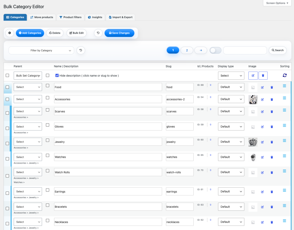 Bulk Category Editor - main tab