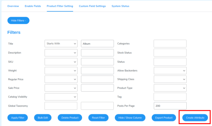 option to create attribute