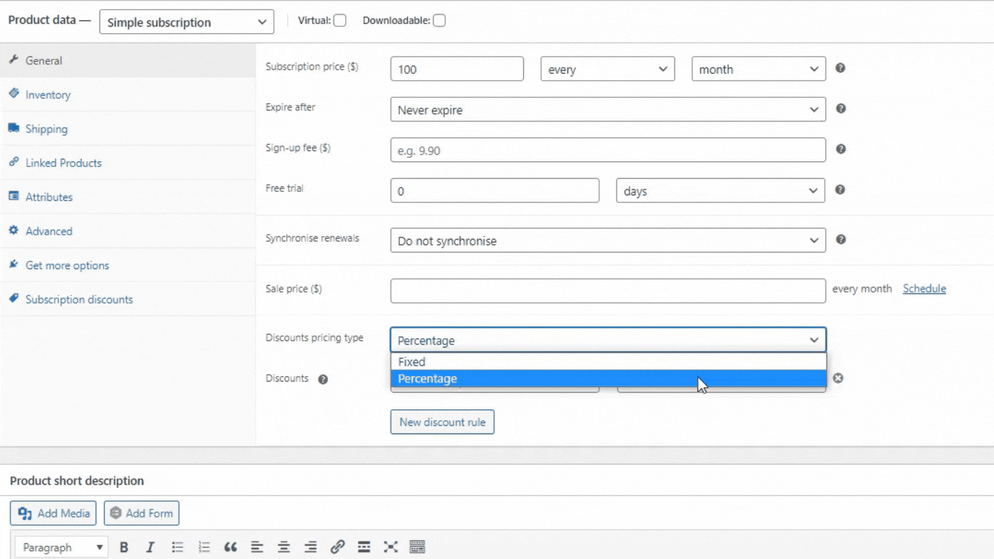 percentage discounts for woocommerce subscriptions