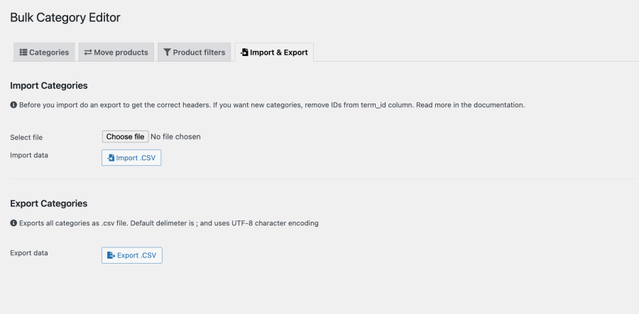 Bulk Category Editor - import and export