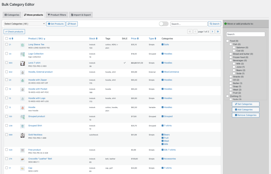 Bulk Category Editor for WooCommerce, move products
