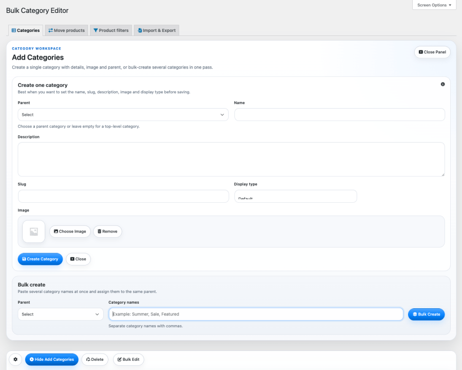 Bulk Category Editor - add categories