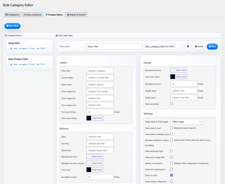Bulk Category Editor - filters