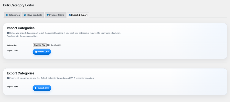 Bulk Category Editor - import & export