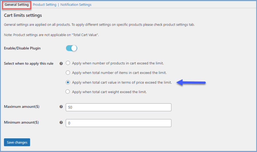 Limit Total Amount in the Cart