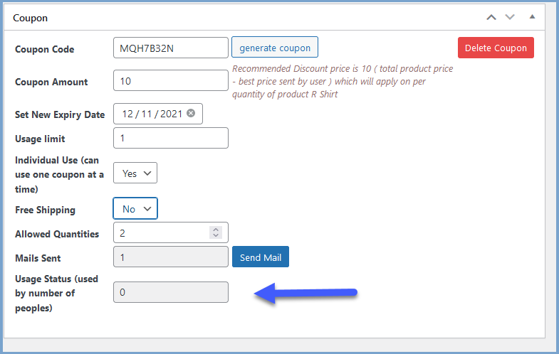 Coupon usage status to Manage & Track