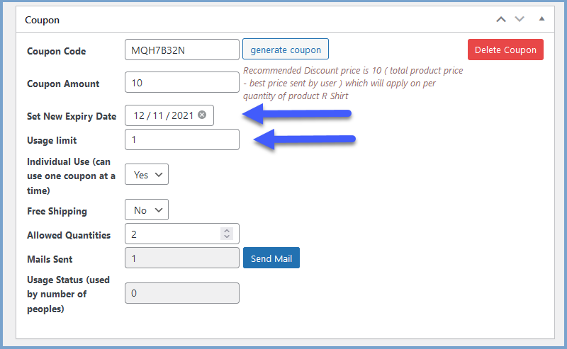 Set coupon limits for enhanced control and customer urgency.