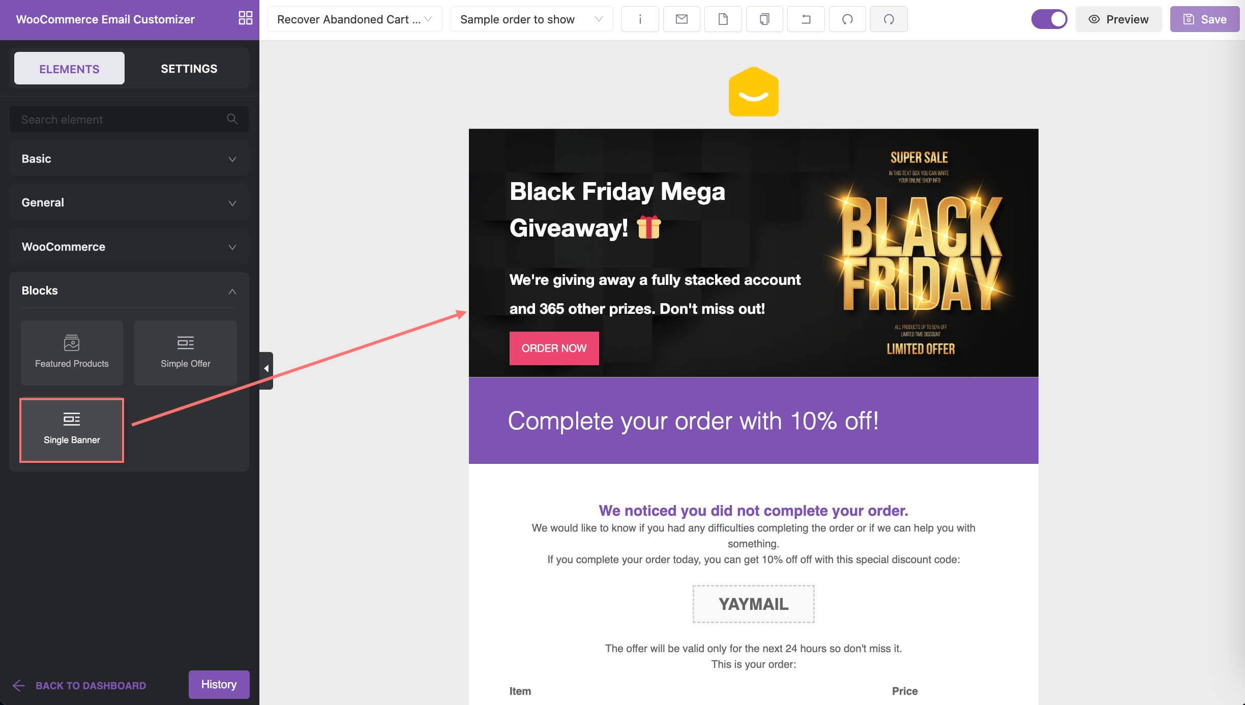 WooCommerce template with Black Friday banner