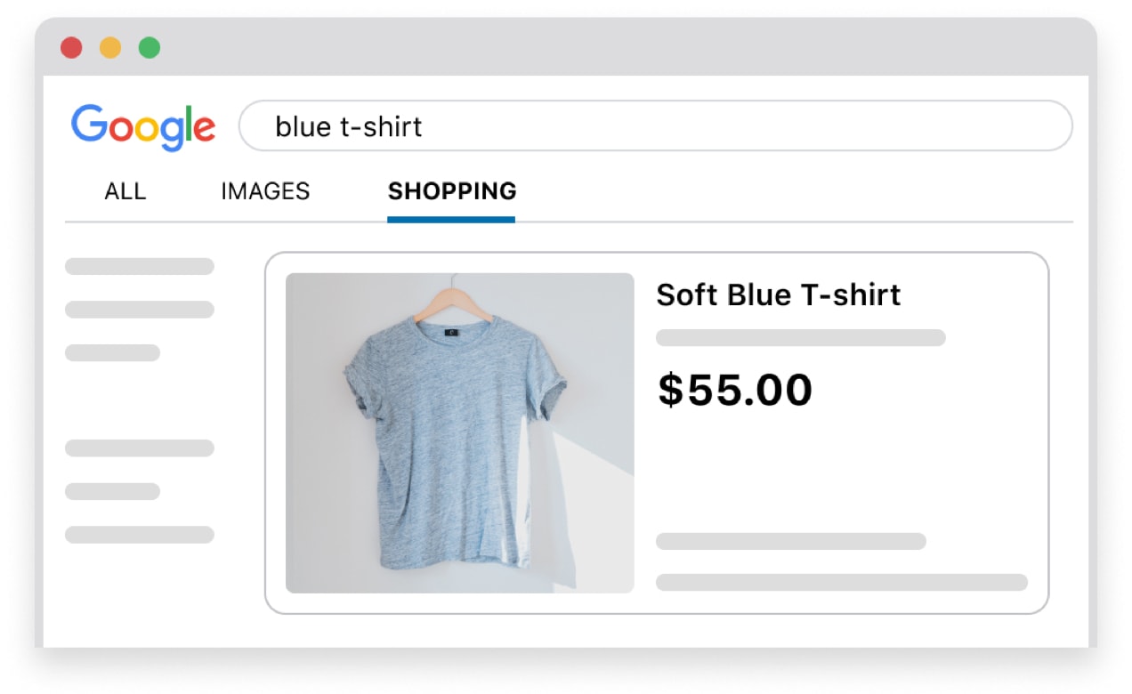 ad for blue t-shirt in Google Shopping