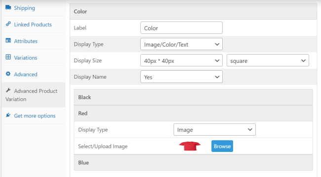 configure variation swatches