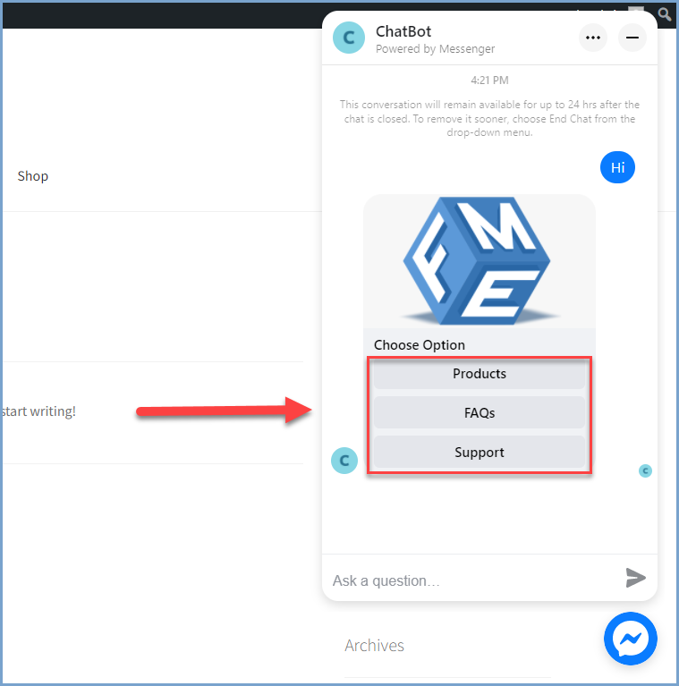 woocommerce chatbot - Facebook chat blocks