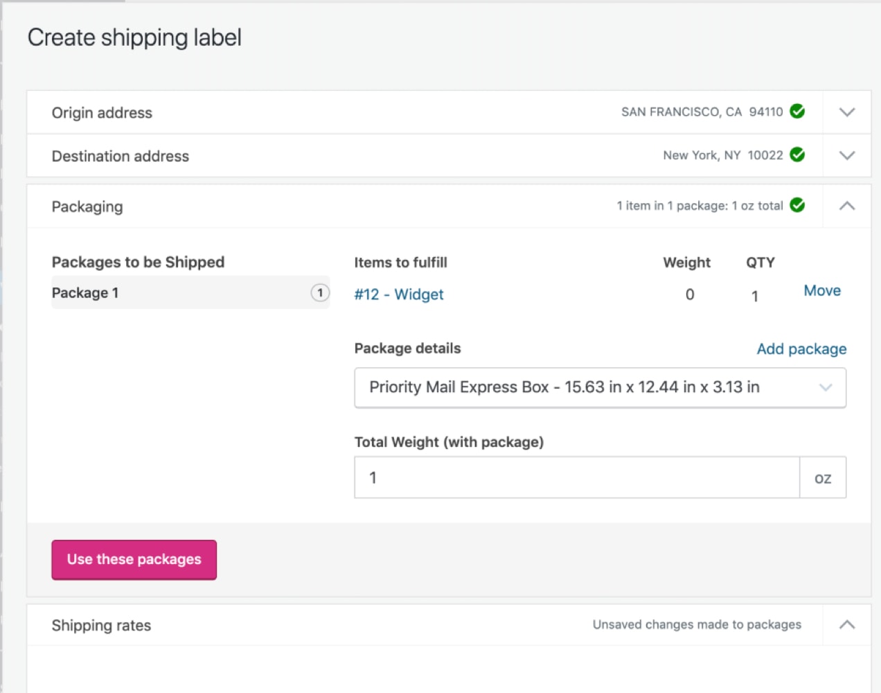 creating shipping label with WooCommerce Shipping