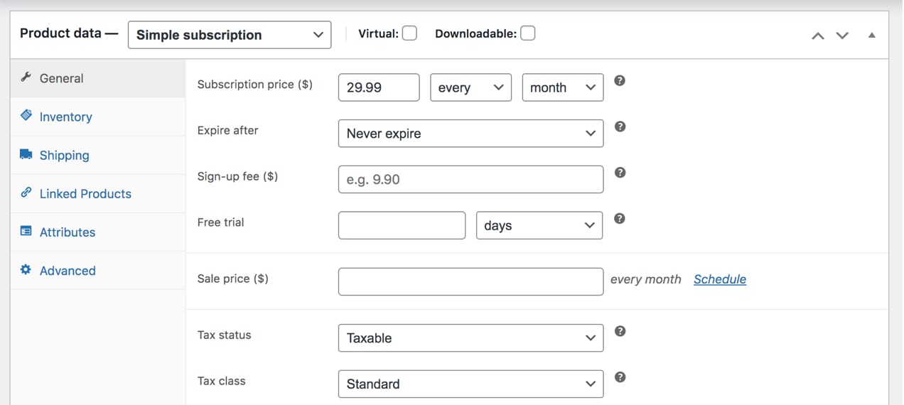 creating a subscriptions product