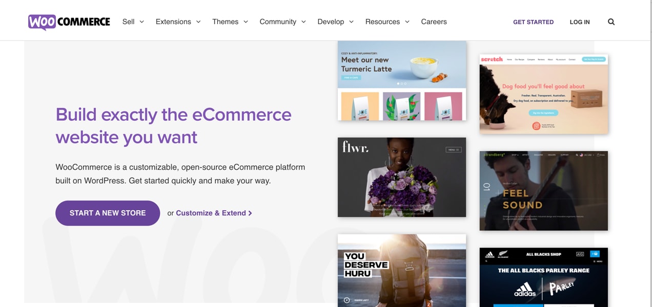 WooCommerce homepage with examples of stores