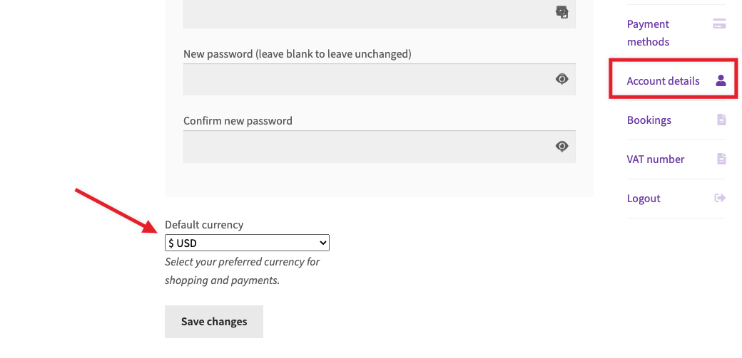 Set the preferred currency in the My Account page