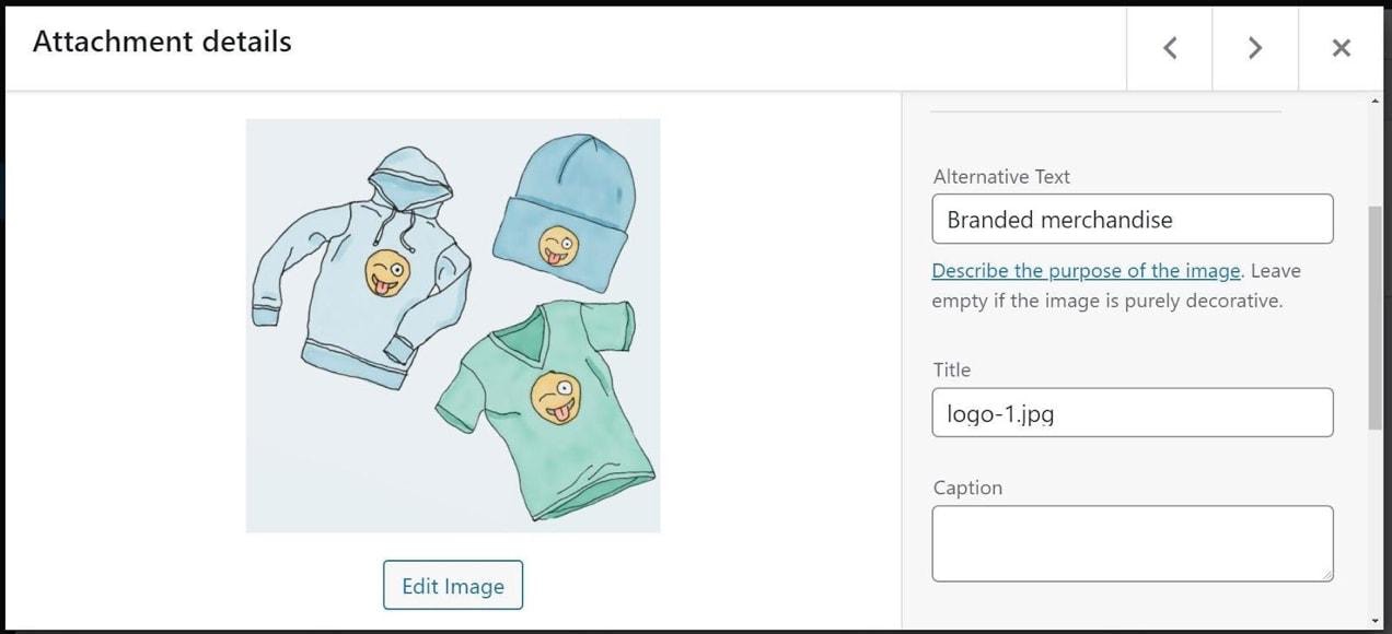 screenshot showing where to add image descriptions in the WordPress media library