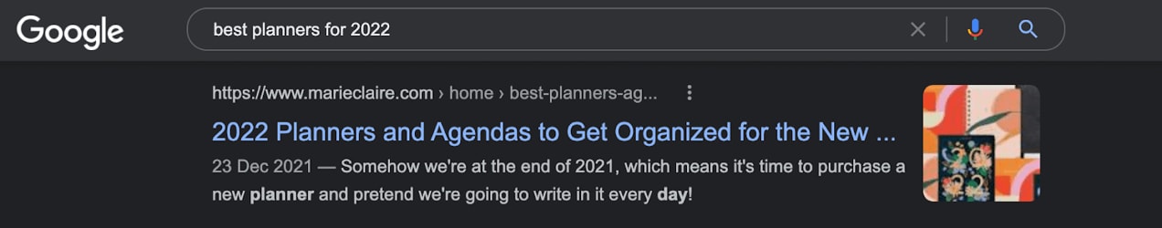 Google search for planners