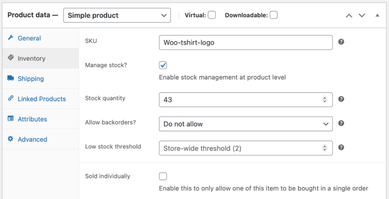 editing individual product stock in WooCommerce