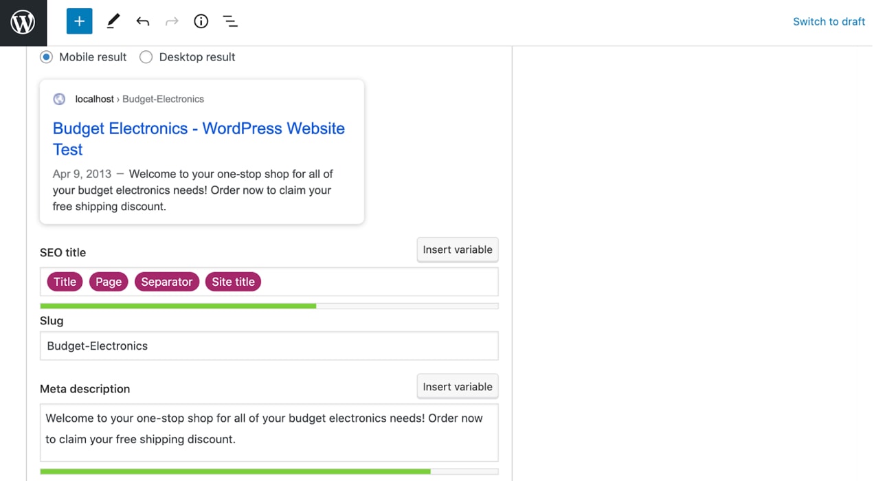 adding a meta description into Yoast SEO