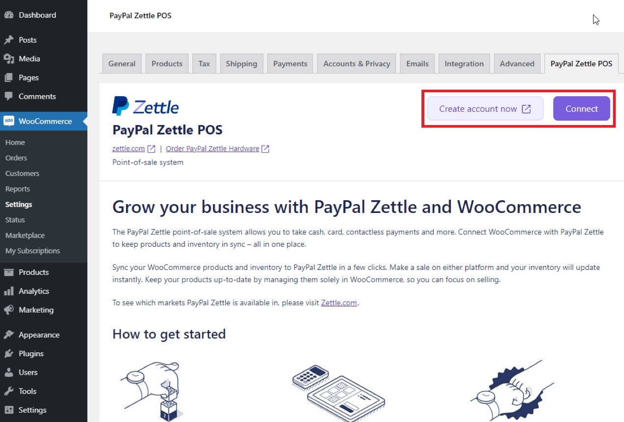 PayPal Zettle setup page