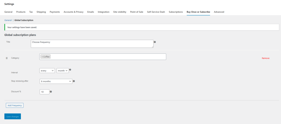 Global subscription settings