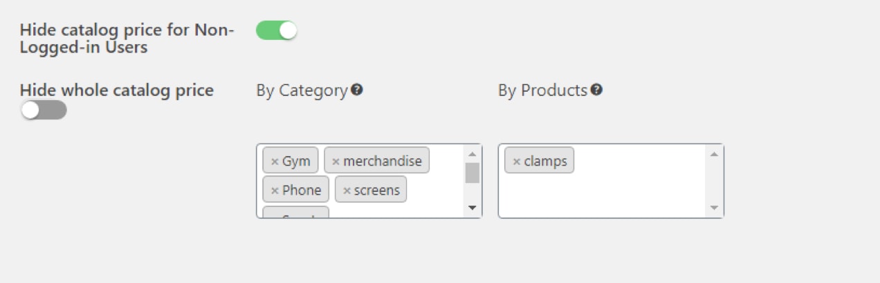 settings to hide pricing based on user role