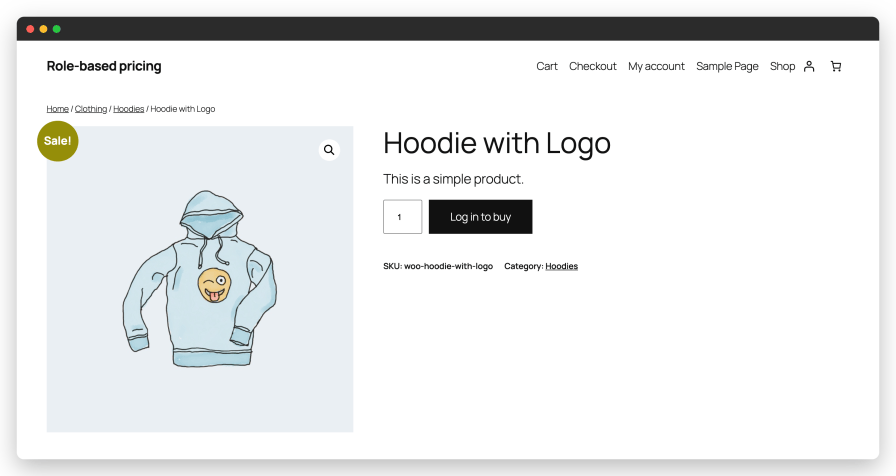 Product page for a visitor with hidden prices