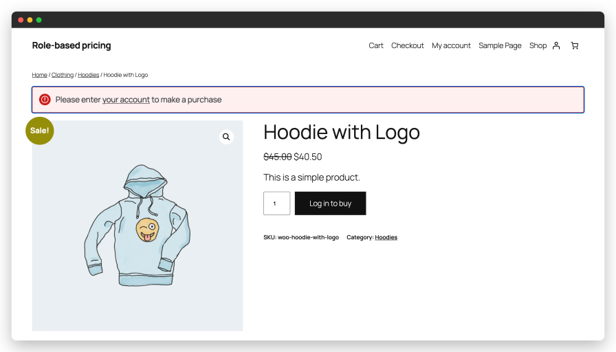 Message shown when a visitor tries to buy
