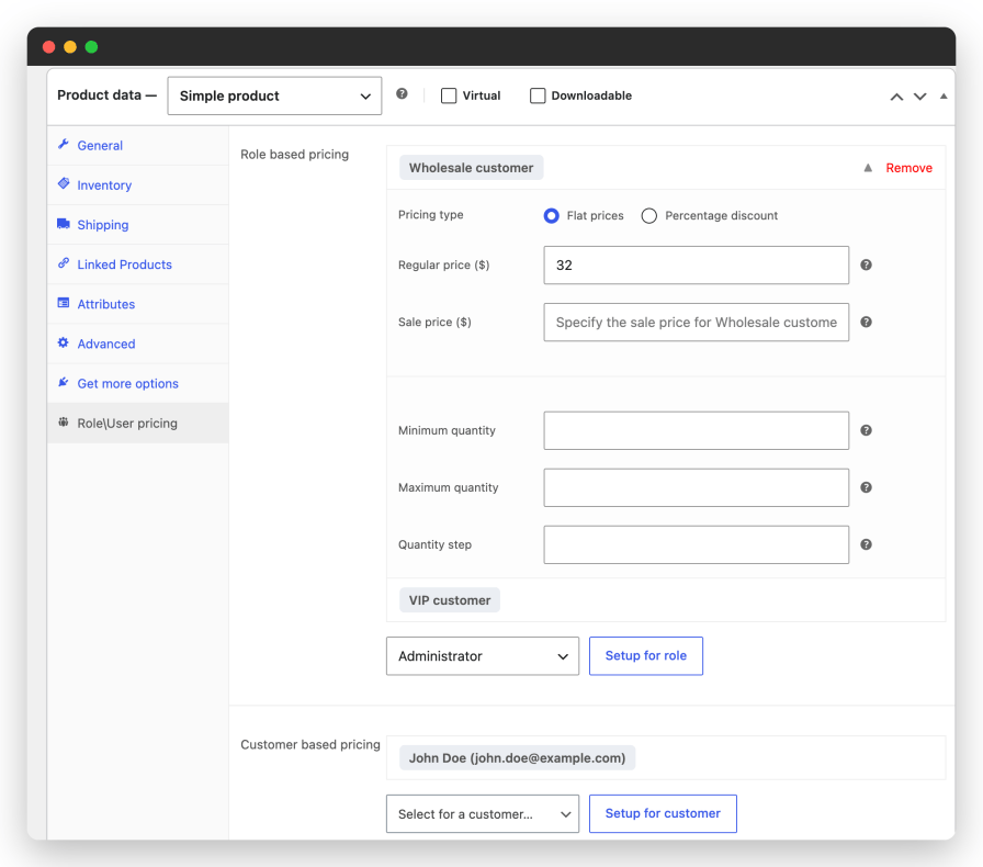 Role-based prices on the product edit screen