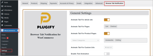 WooCommerce browser tab notifications alerts