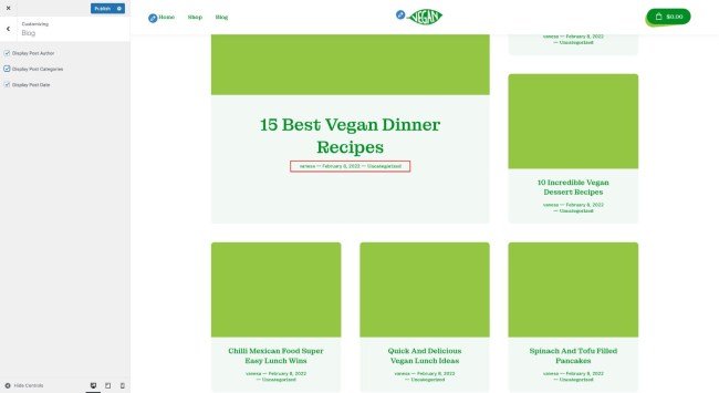 Vegan Customizer - Blog