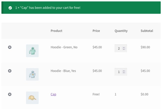 WooCommerce automatic free gift message
