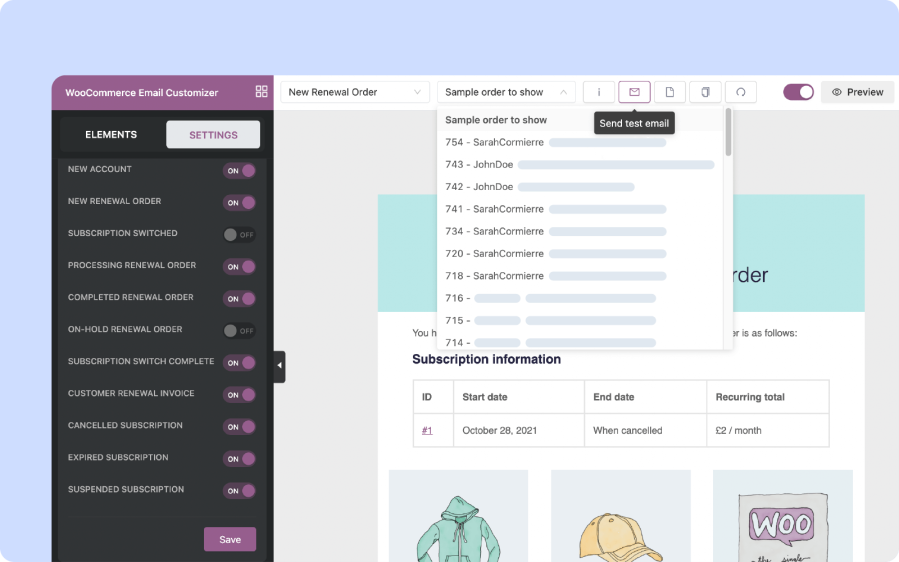 Paramètres et interface de YayMail - WooCommerce Email Customizer 