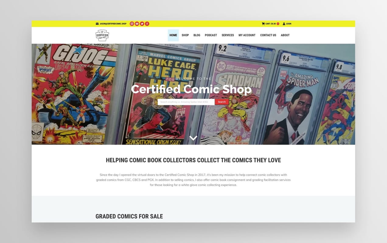 Certified Comic Shop website homepage