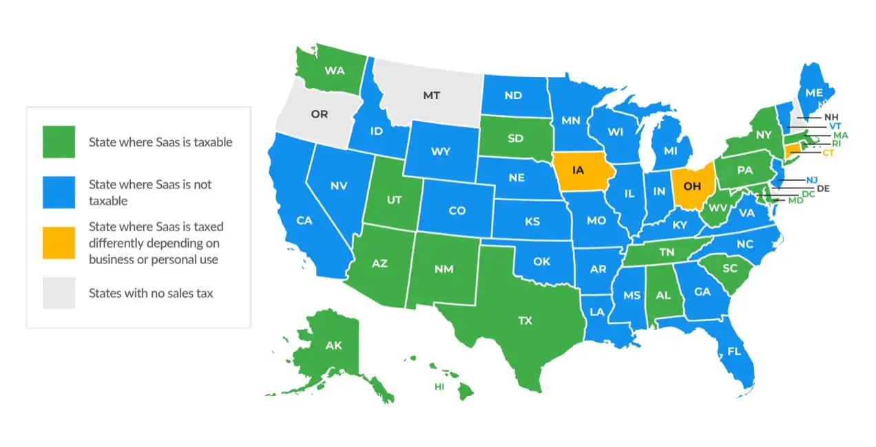 map of SaaS sales tax