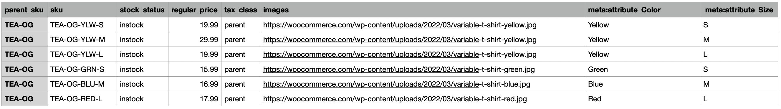 The example child CSV to match the example parent above. 