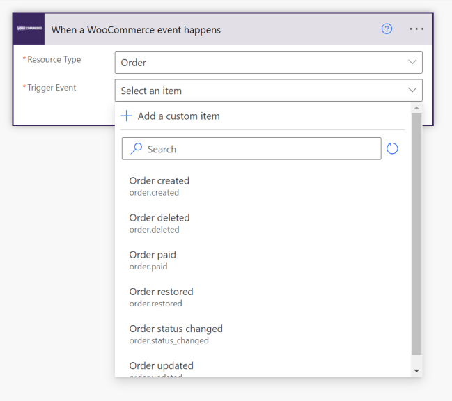 Power Automate: Each Resource Type provides different trigger types