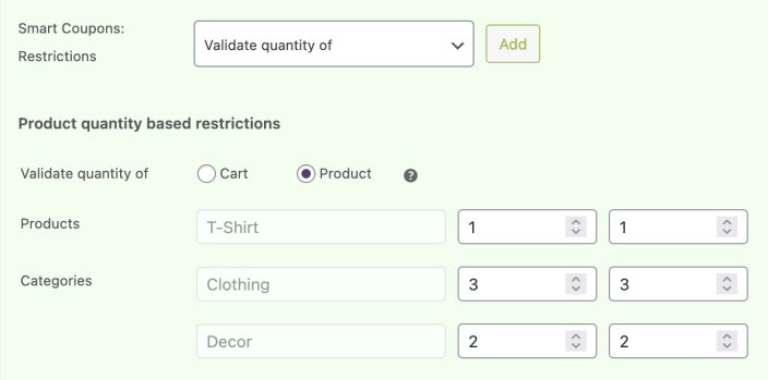Product quantity restriction for coupon
