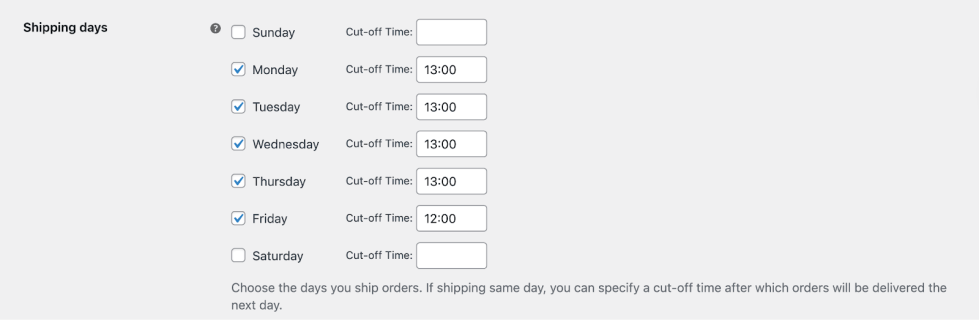Example of Order Delivery for WooCommerce Shipping days with limits