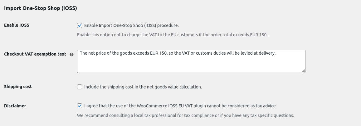 IOSS EU VAT for WooCommerce settings