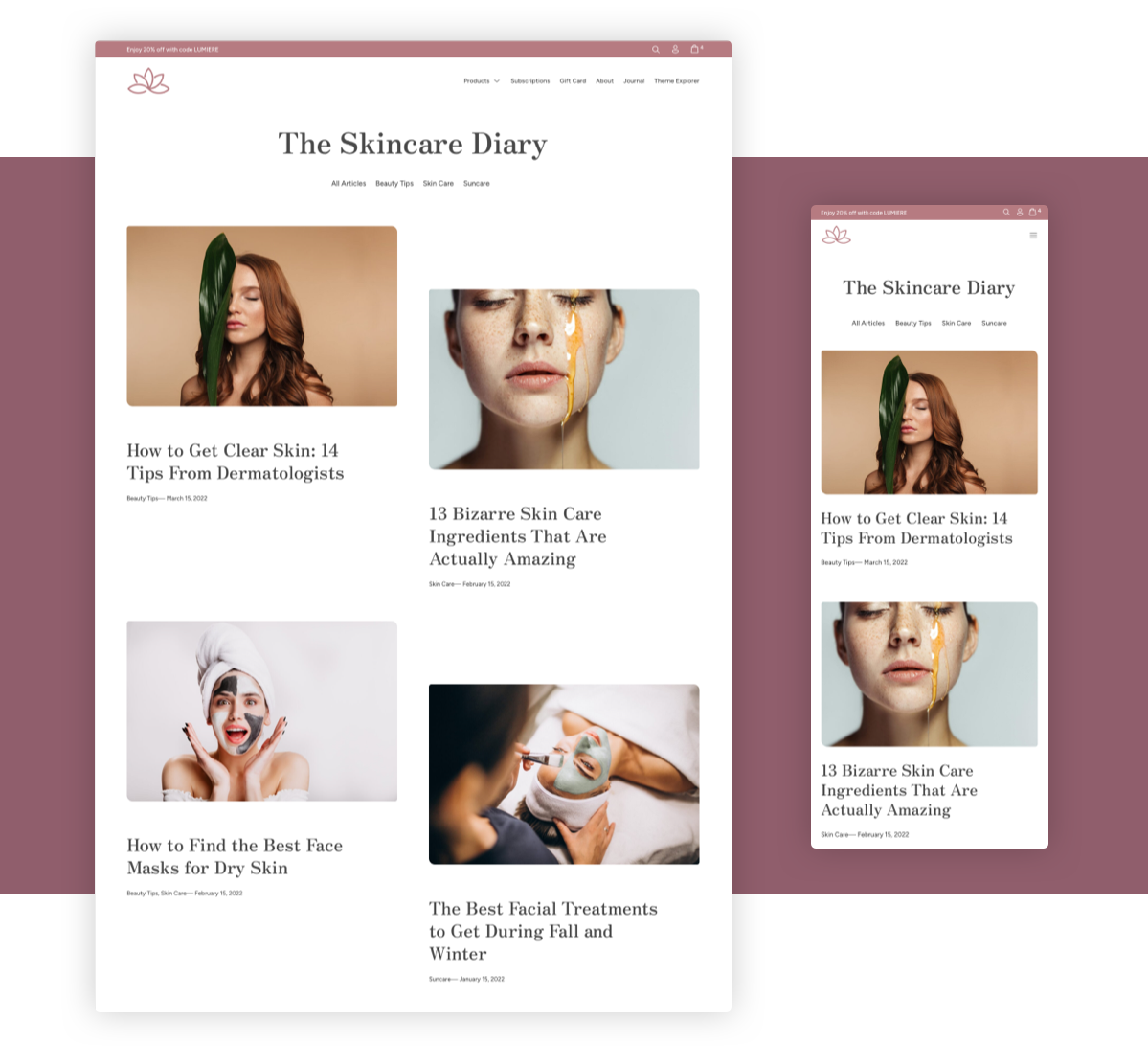 Lumiere skincare beauty theme - A beautiful blog layout