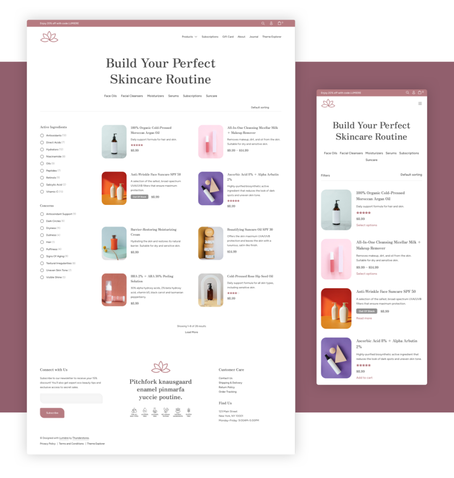 Lumiere skincare beauty theme - Stunning Informative Shop Layout