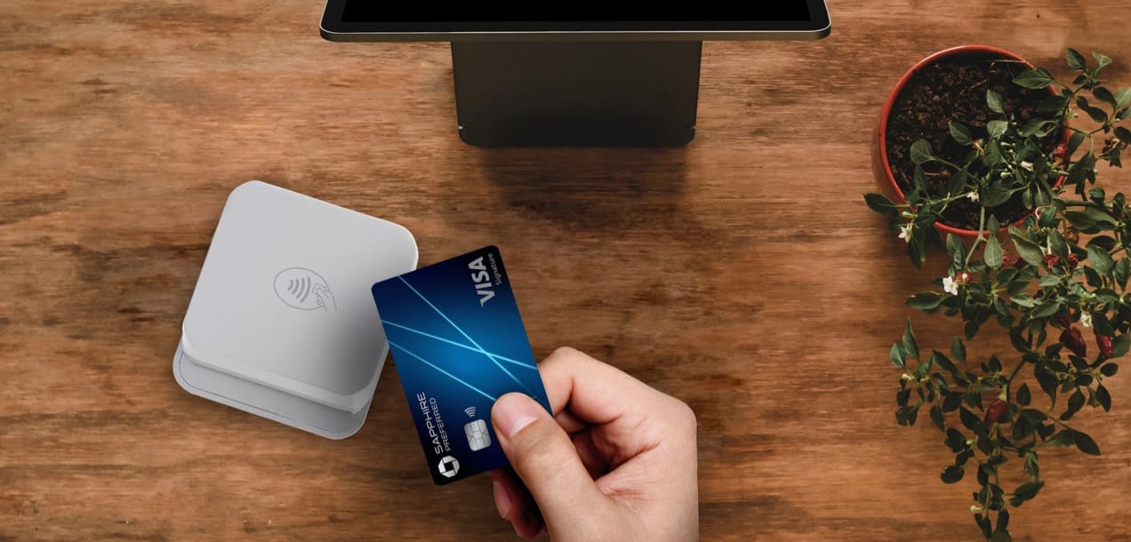 card reader accepting a credit card
