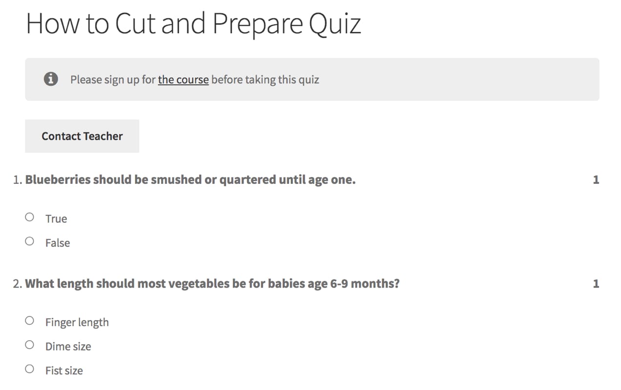 quiz created with Sensei LMS