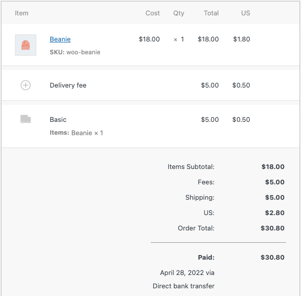 Order Delivery for WooCommerce editing order with delivery fee applied