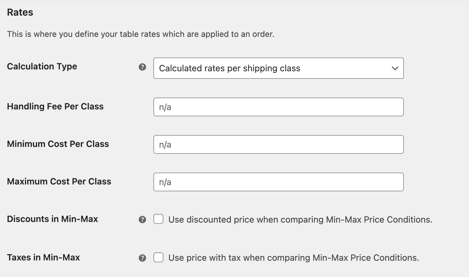 Table Rate Shipping - Rate Settings