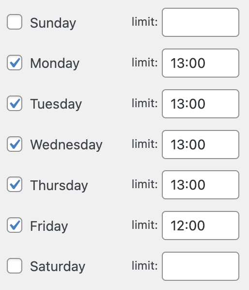 Setup example for the Shipping days