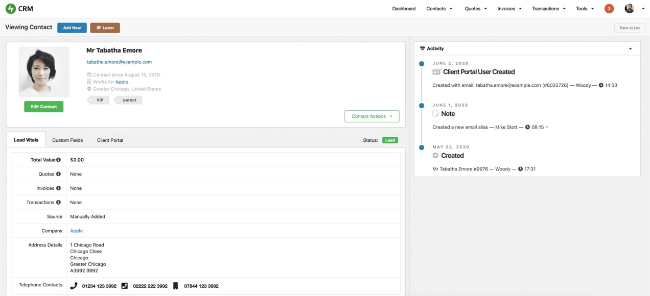 customer profile in Jetpack CRM