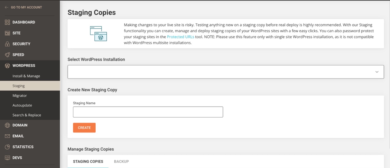 creating a staging site with a hosting provider